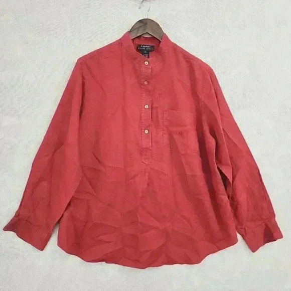 Lauren Ralph Lauren Tops - Lauren Ralph Lauren Women's 1X 100% Linen Mock‎ neck Long Sleeve Deep Red 660C